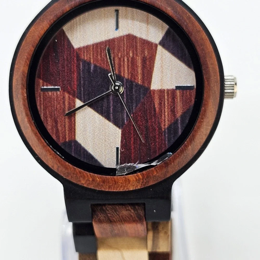 Men's Analog Wood Watch 40MM Multicolor Dial Bracelet Band 7
